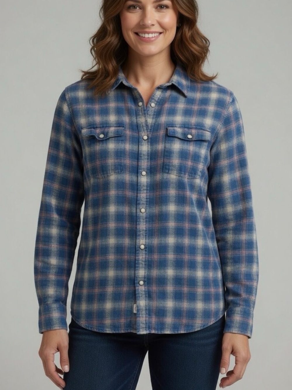 Marine Layer Women’s Plaid Flannel Pearl Button Shirt Size Medium